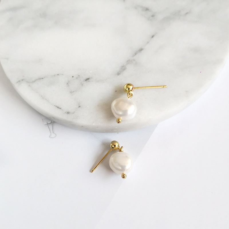 Baroque Natural Pearl Earrings - Minimalist Studs