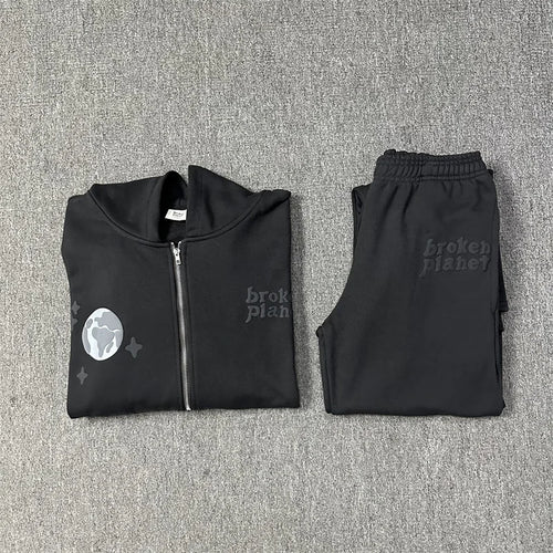 Broken Planet Cotton Hooded Sports Set with Zipper