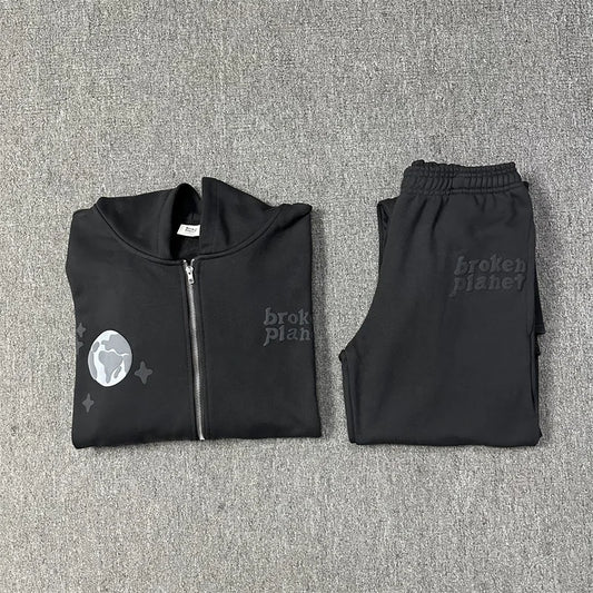 Broken Planet Cotton Hooded Sports Set with Zipper