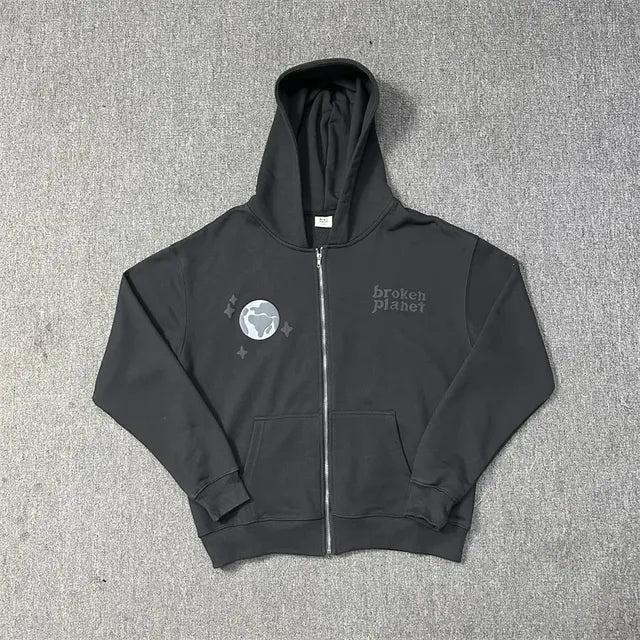 Broken Planet Cotton Hooded Sports Set with Zipper