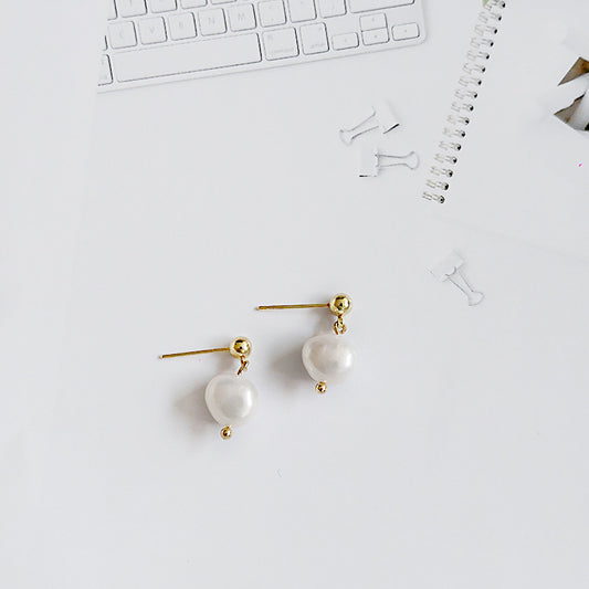 Baroque Natural Pearl Earrings - Minimalist Studs
