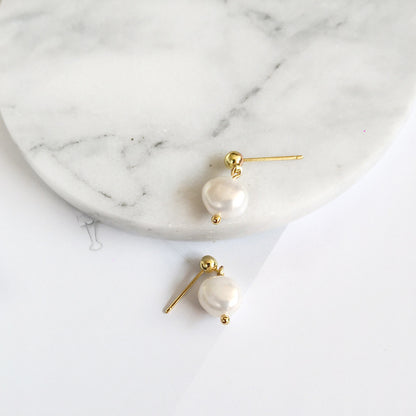 Baroque Natural Pearl Earrings - Minimalist Studs