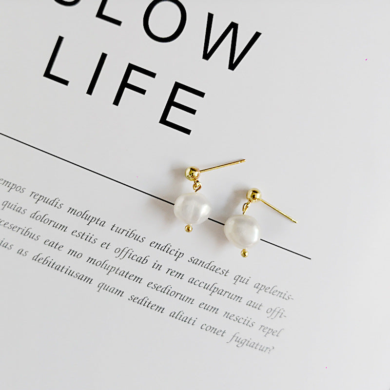 Baroque Natural Pearl Earrings - Minimalist Studs