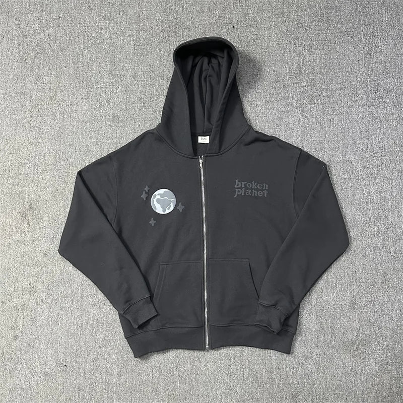 Broken Planet Cotton Hooded Sports Set with Zipper