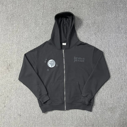 Broken Planet Cotton Hooded Sports Set with Zipper